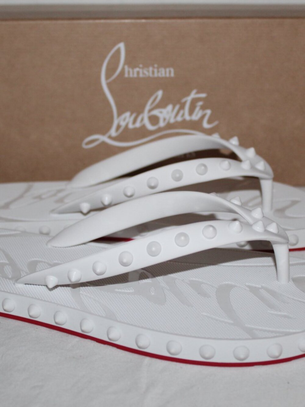 NWB Christian Louboutin Super Loubi Flip Flops Spiked Sandals Slip Ons Slide 39 - Picture 5 of 7